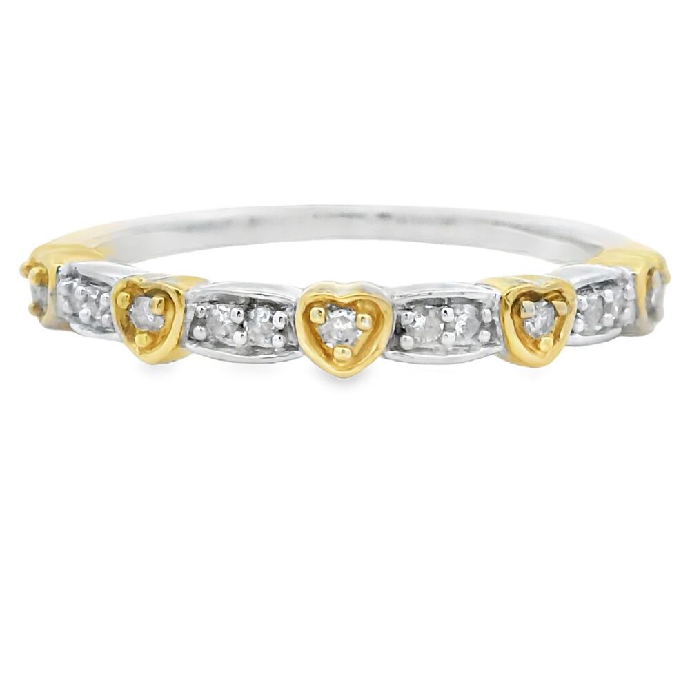Diamond Hearts Band Ring Stackable Band 925 Sterling Silver Gold Accents